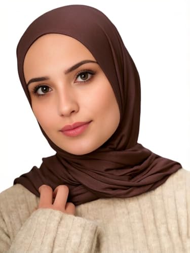 Harewom Polyester Hijab Lightweight Solid Head Wrap Scarf for Women Daily - color: Brown
