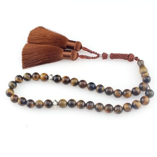Muslims Islamic Dhikr Tasbeeh Tasbih Prayer Beads, 33 Tiger Eye Stone Beads with Tassel