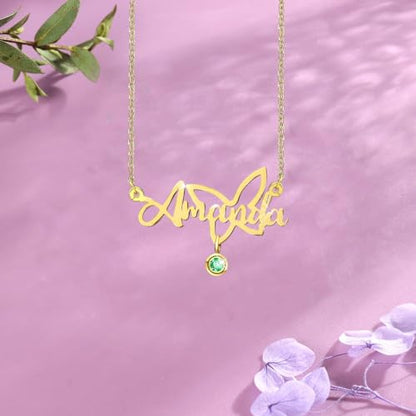 10K/14K/18K Solid Gold Name Plate Necklace,Real Gold Customized Name Necklace with Birthstone for Women,Personalized 1-4 Nameplates Necklaces Birthday for Her Girls - color: Style 6