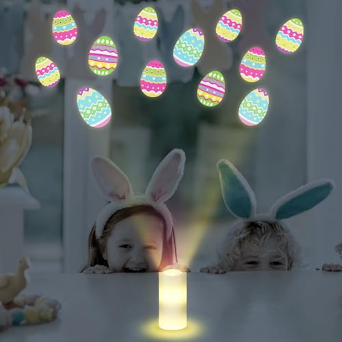 Baquler Easter Egg Projector Light Decor Easter Flameless Candle Spring Home Decor LED Candle Battery Operated Night Light with Remote and Timer Egg Hunt Party Basket Gifts for Spring Farmhouse Table - style: Easter Egg