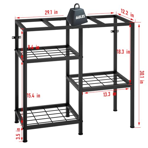 YBING Fish Tank Stand 20 Gallon Aquarium Stand Aquarium Turtle Tank Reptile Tank Stand with 3-Tier Small Metal Shelf Black