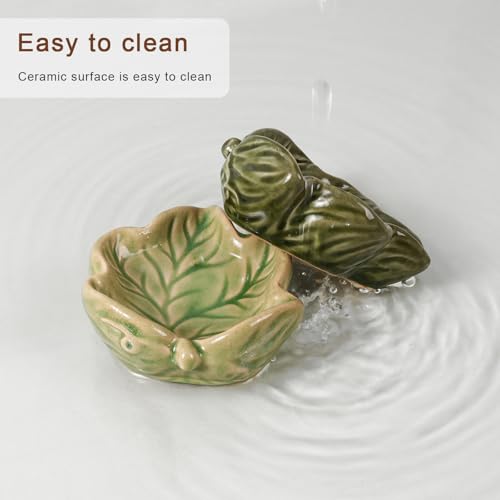 2 Pack Ceramic Hamster Food Bowl Anti-Tip Chew-Proof Water Dish | Leaf Shape Bowl Easy to Clean & Heavy Duty Feeding Drinking Guinea Pig Bowl for Syrian Gerbil Mouse Chinchilla Hedgehog