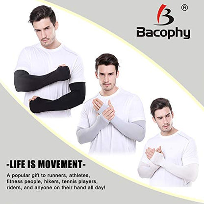 Bacophy 3 Pairs Arm Sleeves with Thumb Holes Women Men UV Protection Cooling, UPF 50 Compression Long Arm Cover - color: 3-pairs Black+white+grey