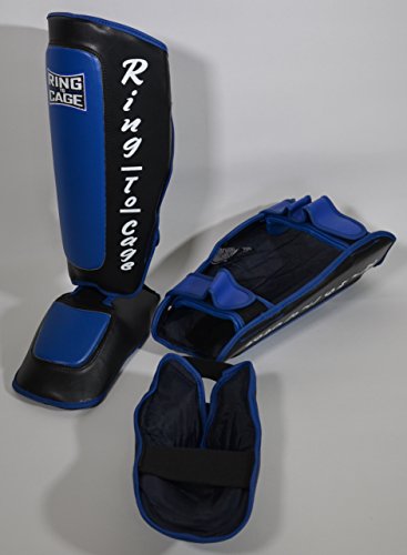 Deluxe Muay Thai Pro-Style Shin Instep for Muay Thai, MMA, Kickboxing, Stand up - color: Blue, size: Large