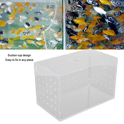 Fish Breeder Box, Aquarium Fish Breeding Box with Suction Cups, High Transparency Acrylic Hatchery Incubator Tank for Baby Fish Shrimp Clownfish Isolation and Rearing (14 * 8 * 9CM) - size: 14*8*9CM