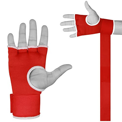 BEAST RAGE Inner Gloves with Hand Wraps Quick Wrap Long 36" Wrist Support MMA Muay Thai Bandages Punching Martial Arts Training Men Women Kickboxing Bandages Under Bag Gloves - color: Red Rage, size: XL (Adult)