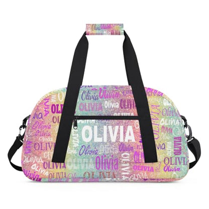 Custom Name Kids Overnight Duffel Bags Girls Cheerleaders Bag, Personalized Sport Gym Bag Travel Weekender Bags Colorful Rainbow Glitter - color: Color3