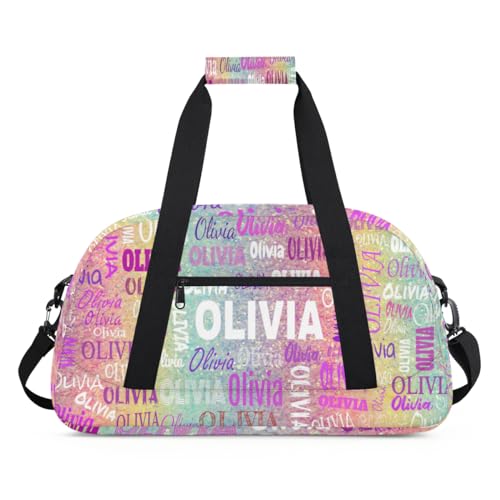 Custom Name Kids Overnight Duffel Bags Girls Cheerleaders Bag, Personalized Sport Gym Bag Travel Weekender Bags Colorful Rainbow Glitter - color: Color3