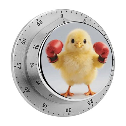 60 Minute Visual Wind Up Timer, Mechanical Kitchen Timer with Magnetic Base & Loud Alarm, Battery-Free Manual Cute Yellow Boxing Chick Countdown Clock for Focus Cooking Studying Gaming Classroom