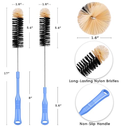 MOSOLAN Bottle Cleaning Brush, 17 Inches Extra Long Handle Water Bottle Brush, Flexible Bendable Cleaner for Washing Narrow Neck Bottles, Wine Decanter, Kombucha, Pipes, Beer Brewing Supplies, 2 Pack