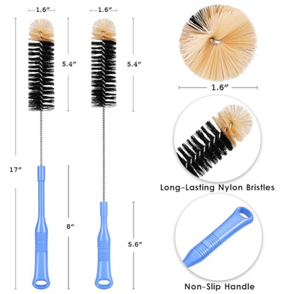 MOSOLAN Bottle Cleaning Brush, 17 Inches Extra Long Handle Water Bottle Brush, Flexible Bendable Cleaner for Washing Narrow Neck Bottles, Wine Decanter, Kombucha, Pipes, Beer Brewing Supplies, 2 Pack