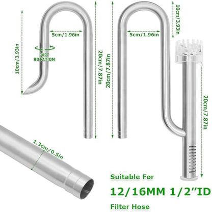 LINLAN 304 Stainless Steel Lily Pipe Inflow and Outflow with Mini Aluminum Alloy Pipe Holder, 360° Rotatable Outflow, Fits 1/2 Inch ID Filter Hose, for Rimless Aquariums (12mm-with Skimmer)