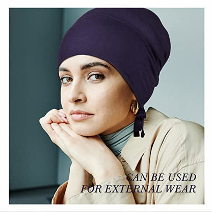 4 Pieces Women Under Scarf Hat Hijab Cap Islamic Muslim Under Scarf Turban Beanie Cap - color: Blue,white, size: One Size