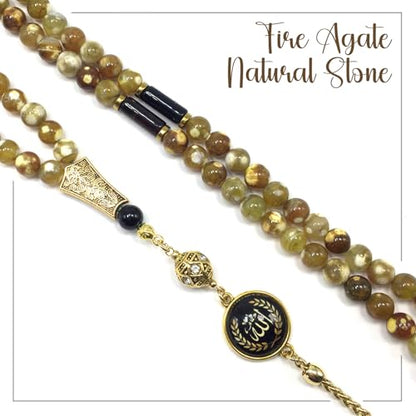 Special Prayer Beads Series -99 Beads- Tesbih Tasbih Tasbeeh Misbaha Masbaha Subha Sebha Sibha (Fire Agate Natural Stone -8 mm 99 Beads-) - color: Fire Agate Natural Stone -8 mm 99 Beads-