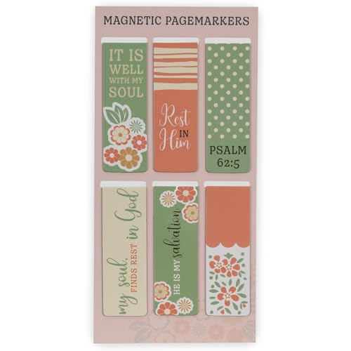 Christian Art Gifts Magnetic Scripture Bookmark/Pagemarker Set for Women: It is Well with My Soul - Set of 6, Inspirational Scripture for Bibles, Fridges & Books, Multicolor Teal & Pink Floral, Small - color: It is Well With My Soul