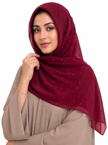 Chiffon Dotted Hijab Scarf for Women, Lightweight Textured Head Wrap Shawl,Soft Muslim Headscarf for Spring Fall - color: Mcmqxf2531-5#wine