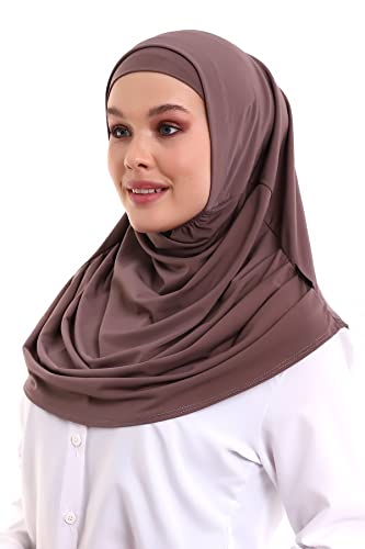 ihvan online, Hijab Scarves for Women, Ready to Wear, Lightweight and Comfortable Headscarf, Instant Turban, Jersey, Presewn - color: Brown