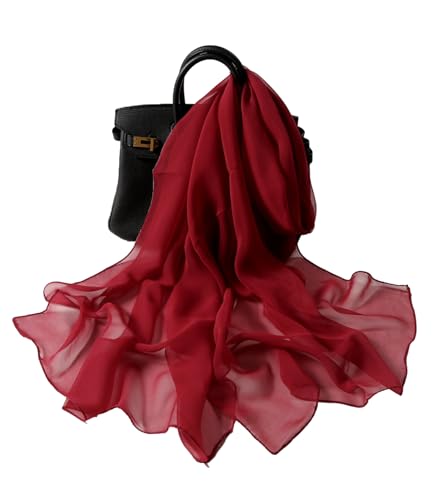 Long Chiffon Sheer Scarf For womens - color: Dark Red