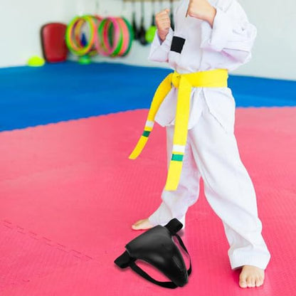 Kids Boxing Crotch Protector Black PU ABS Sponge Guard for Training | Comfort Fit, Long-Term Reliability, Suitable for Sports, Reusable Design, Kids Sizing, Black Finish