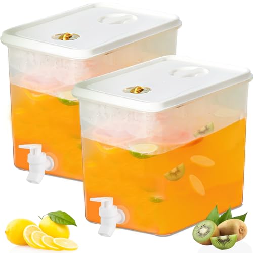 Beverage Drink Dispenser for Fridge, Plastic Beverage Dispenser with Spigot，Juice Container Sealed with Filter Screen，Cold Hot Drink Jug for Christmas Party Supplies (white 2PCS 2 Gallon) - color: white 2PCS 2 Gallon