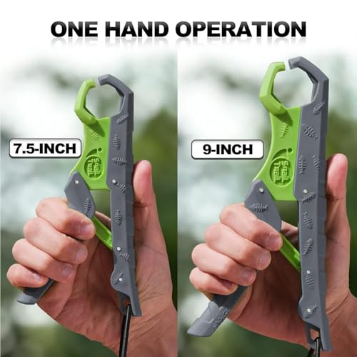 7.5'' Floating Fish Gripper, Fishing Grabber | Catfish Mouth Pliers, Caught Bass Holder, Fish Scale Hook Clamp, Saltwater Lip Grip Tool with Lanyard, Gifts for Men - color: Gray-green