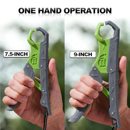 7.5'' Floating Fish Gripper, Fishing Grabber | Catfish Mouth Pliers, Caught Bass Holder, Fish Scale Hook Clamp, Saltwater Lip Grip Tool with Lanyard, Gifts for Men - color: Gray-green
