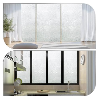 Frosted Static Cling Glass Window Film, Non Adhesive 3D Pressed Water Ripple Pattern Privacy Decorative Film with UV Protection for Home, Bathroom & Office Decoration, 157.48" x 17.72" - size: 157.48" x 17.72"