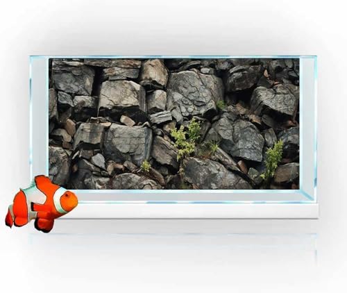 72X18IN Stone Aquarium Background, Rock Fish Tank Background, Natural Rocky Glass Terrarium Background with 8 EVA Double-Sided Tape - color: Stone, size: 72X18in/180X45cm
