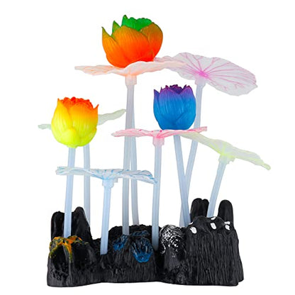 Uniclife Glowing Effect Lotus Ornament Silicone Decor Aquarium Decoration for Fish Tank with Suction Cup - size: Lotus