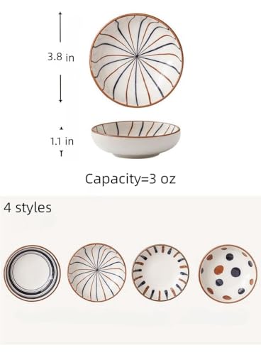 4 Pack 3 oz Small Soy Sauce Dish Ceramic Dipping Sauce Bowls | Japanese Style/Cute/Mini Dipping Bowls for Sushi,Side Dish,Ketchup,Dips,Condiment,Snack/BBQ Party/Stackable - color: Cyan