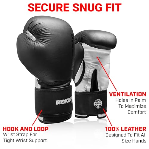 Revgear Pro Leather Boxing Gloves - Striking Boxing Training Gloves, Heavy Bag Gloves, Hook and Loop Wrist Support, Attached Thumb, Grip Bar -10500 - size: 16-Ounce