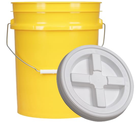 5 Gallon Food Grade Plastic Bucket with Air Tight Screw on Lid Made in USA Container (Yellow Bucket with White Lid) - color: Yellow Bucket With White Lid