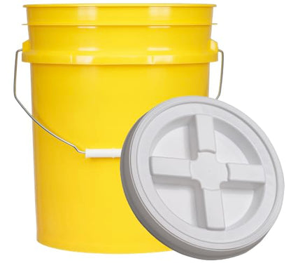 5 Gallon Food Grade Plastic Bucket with Air Tight Screw on Lid Made in USA Container (Yellow Bucket with White Lid) - color: Yellow Bucket With White Lid