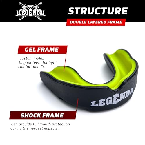 Legenda Sports Mouthguard for Kids (w/Case), Professional Mouthguard for Boxing, MMA, Karate, Football, BJJ, Martial Arts, Rugby, Lacrosse, Hockey (Black-Green) - color: Black-green