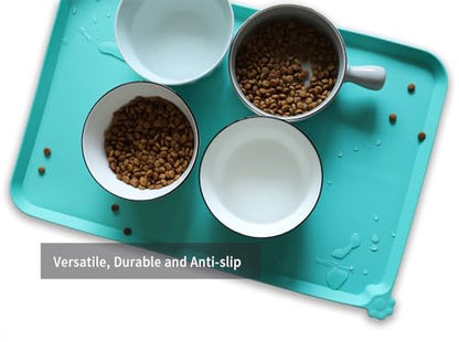 Hoki Found L Silicone Non Slip Pet Food Mats - Cat & Dog Bowl Placemats - Waterproof Feeding Mats for Carpet - Cool Mint - color: CoolMint, size: 22" x 14"
