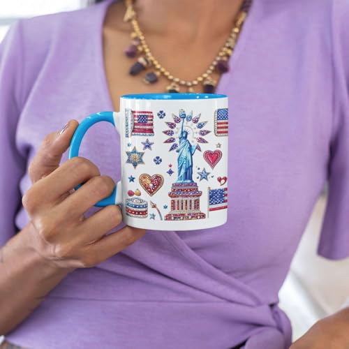Custom Name Statue Of Liberty White Mug, Customized American Patriotic Full Wrap Mug, Personalized Independence Day Coffee Cup, USA Themed Ceramic Cup 11oz 15oz, Fourth Of July Mug - color: XUA-1124-3660-Fourth Of July Mug