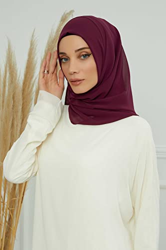 Aisha's Design Instant Chiffon Shawl for Women Modesty Turban Hijab Head Wrap Ready to Wear Women Headscarf - color: Damson