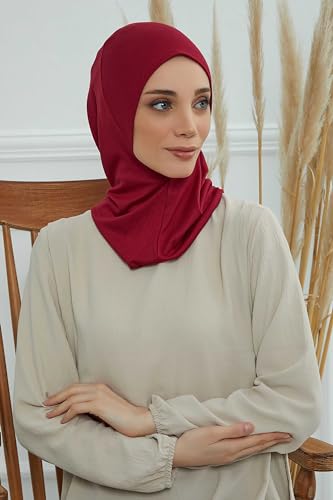 Aisha's Design Instant Turban 95% Cotton Head Scarf Headwear Combed Cotton Ninja Cap, Slip on Jersey Hijab - color: Maroon