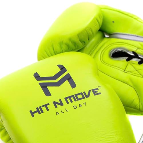 HIT N MOVE All Day Pro Balance Sparring and Bag Boxing Gloves LACE UP, Boxing Gloves Men & Women, Boxing Equipment, Sparring & Bag Gloves for Boxing, Kickboxing, Muay Thai, MMA - color: Neon Green, size: 12 OZ