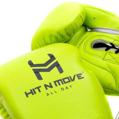 HIT N MOVE All Day Pro Balance Sparring and Bag Boxing Gloves LACE UP, Boxing Gloves Men & Women, Boxing Equipment, Sparring & Bag Gloves for Boxing, Kickboxing, Muay Thai, MMA - color: Neon Green, size: 16 OZ