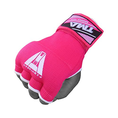 TMA Gel Padded Inner Gloves with Hand Wraps Boxing Gloves, Half Finger Elasticated Bandages, Kickboxing Wraps for Men, Women, Kids MMA, Muay Thai, Kickboxing (Pair) - color: Pink, size: Large-X-Large