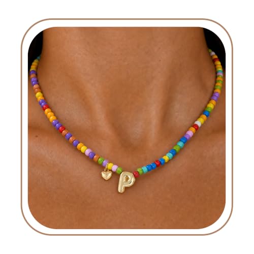 Colorful Initial Necklaces Fashion Stuff 18K Gold Plated Letter A-Z - color: P