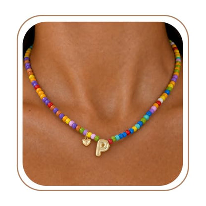 Colorful Initial Necklaces Fashion Stuff 18K Gold Plated Letter A-Z - color: P