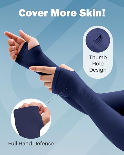 Arm Sleeves for Men Women UV Sun Protection Compression Arm Warmer Tattoo Cover Up, Sports Golf Cooling Sleeves - color: 1 Pair_navy Blue