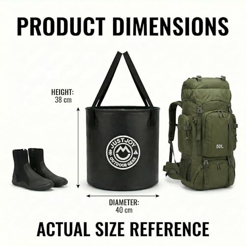 JustJoy Collapsible Waterproof Bucket, 50L Wet Gear Storage Tub for Surfing, Camping, Fishing and Car Trunk Organization, Portable Rinse Bucket for Wetsuits, Towels and Beach Gear