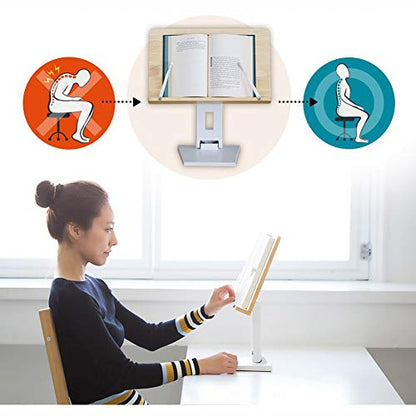 EYELEVEL Wooden Book Stand Reading Rest Bookrest Cookbook Laptop Holder for Textbook Music Score Desk Laptop Height Adjustable 270° Angle Adjustable