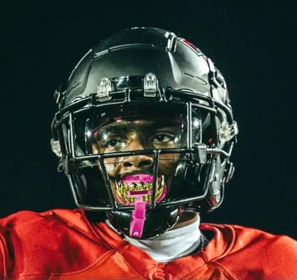 Loudmouth Football Mouth Guard - 3D Chrome Beast Football Mouthpiece, Fits Adult & Youth Ages 5+, Accessories Mouth Guard (3D Chrome Beast - Fluorescent Pink) - color: Fluorescent Pink