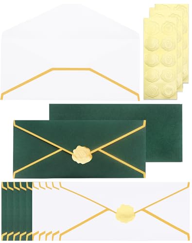 Business Envelopes with Gold Border 30 Pack #10 Envelopes Made of 150gsm Paper, Standard Envelopes with Gold Stickers for Office, Checks, Letter Mailing,9.45 x 4.13 Inches(Christmas Green White) - color: Green White