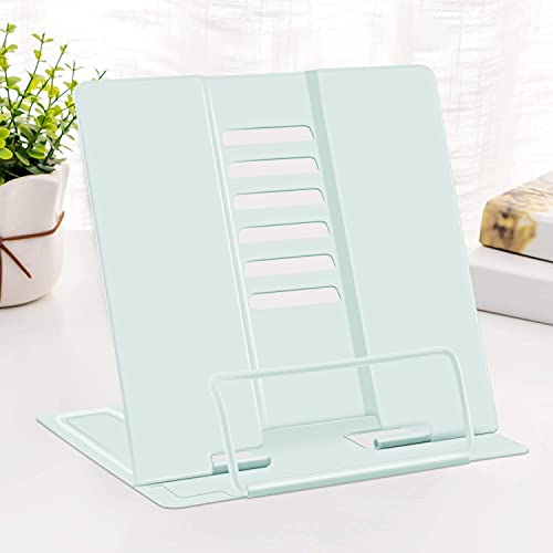 MSDADA Desk Book Stand Metal Reading Rest Book Holder Angle Adjustable Stand Document Holder Portable Sturdy Lightweight Bookstands-Textbooks Tablet Music Books Cook Recipe (Macaron Green) - color: Macaron Green