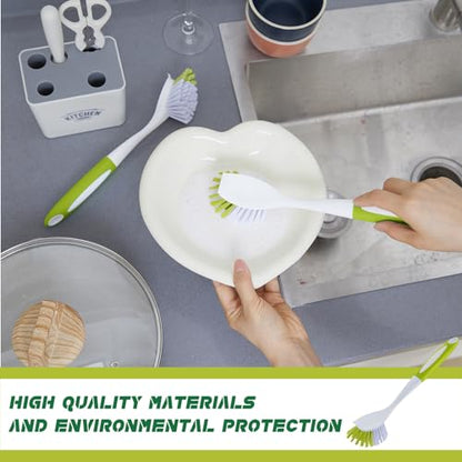 Hsei 20 Pcs Light Green Kitchen Scrub Dish Brush Bulk with 11 Inch Anti Slip Handle Cleaning Dish Scrubber with Stiff Bristles Washing Scrub Brushes for Housekeeping for Pots and Pans, Kitchen Sink - color: Greenyellow